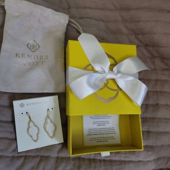 Kendra Scott Abbie Gold Tone Open Frame Earrings in White Crystal - Picture 3 of 6